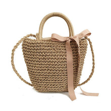 Yogodlns new arrive Handmade Straw Bags Ribbons Bowknot Beach Knitting Handbags Tote Shoulder Bag