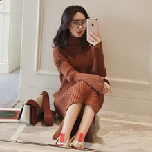 Suéter coreano Vestido Mujer suéteres de punto Vestidos Mujer suéter sobre la rodilla vestido de talla grande suéteres de cuello alto vestidos OL vestido mujer vestidos invierno mujer 2019  vestidos de invierno