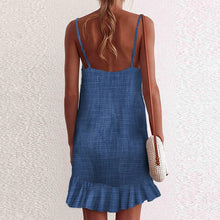 Sundress 2020 Summer V Neck Ruffle Spaghetti Strap Dress Women Backless Elegant Party Dress Solid Casual Beach Dresses Vestidos