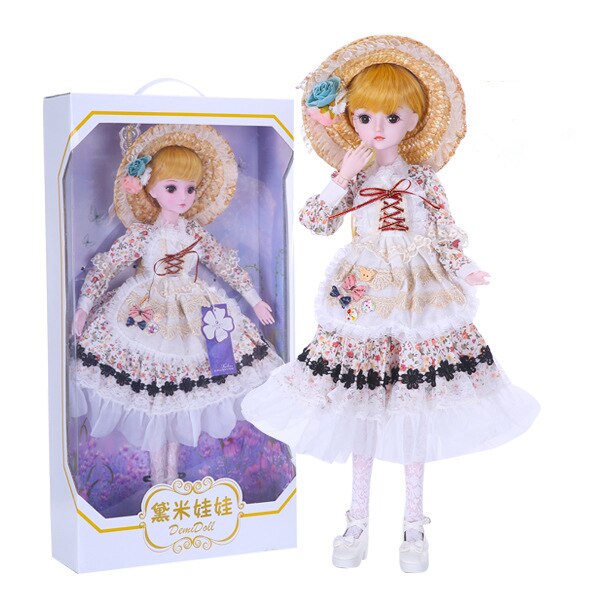 Demi Doll 19 Joints Doll 60cm Girl Toy Simulation Wedding Dress Princess Doll Set Gift Play House Interaction Toy Birthday Gift (Sandy)