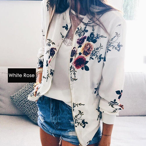 Moda bombardeiro jaqueta femal Mulheres floral Manga Longa casaco Outwear Casual Tops feminino kimono bombardeiro básico femal jaqueta floral