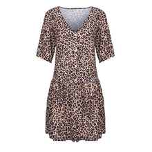 Sexy Womens Loose Dress Fashion Ladies Open Leopard Splice Print Button Casual Party Dress Short Sleeve Beach Dresses Vestidos
