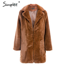 Simplee elegante Rosa peludo abrigo de piel sintética para mujer streetwear otoño invierno cálido plush teddy abrigo femenino de talla grande sobretodo para fiesta