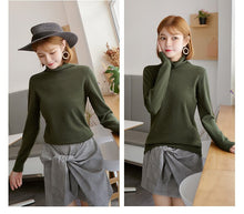 Las mujeres Otoño Invierno manga larga Delgado elástico cuello de tortuga de cuello alto ropa de mujer suéteres Jersey suéter