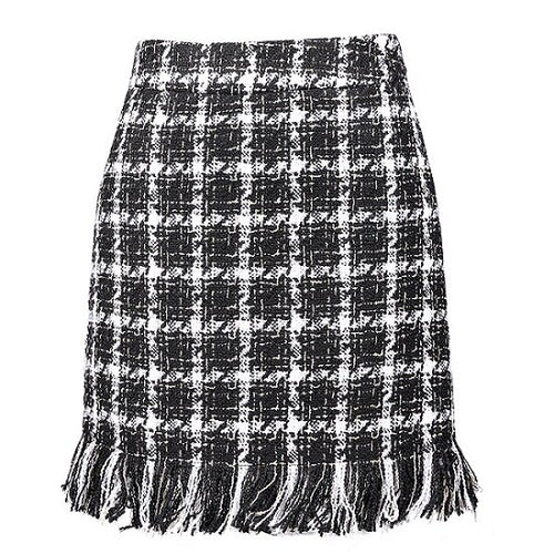 Otoño invierno coreano de moda falda de Tweed de las mujeres elegante Oficina de la señora de alta cintura Mini Falda Mujer clásico borla faldas Talever