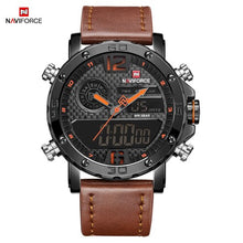 Naviforce hombres de doble pantalla reloj de cuarzo reloj hombres negro Sport reloj 12/24 horas Relogio masculino caliente