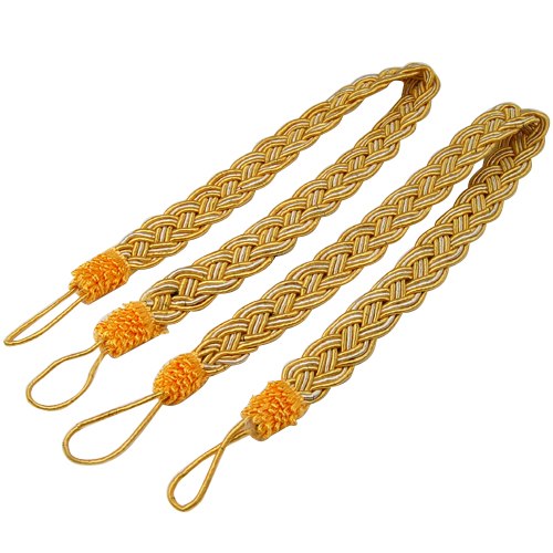 HGHO-Pair of Curturn Tiebacks Rope Tie Decorative Holdback Cord Drape New Gold