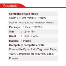 HWDID LT 91201 / 91221 / 91331 59422 Plastic Compatible for dymo label maker tape Letratag printer Black on White 12mm*4m