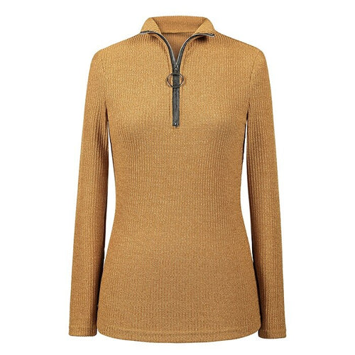 Suéter de las mujeres de la moda 2018 Turtleneck Pullover Harajuku coreano de manga larga Color naranja con cremallera femenino suéter de punto de Talever
