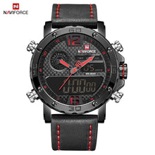 Naviforce hombres de doble pantalla reloj de cuarzo reloj hombres negro Sport reloj 12/24 horas Relogio masculino caliente