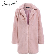 Simplee elegante Rosa peludo abrigo de piel sintética para mujer streetwear otoño invierno cálido plush teddy abrigo femenino de talla grande sobretodo para fiesta
