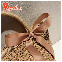 Yogodlns new arrive Handmade Straw Bags Ribbons Bowknot Beach Knitting Handbags Tote Shoulder Bag