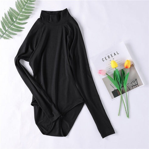 Otoño Invierno Sexy negro de manga larga de cuello alto las mujeres mono básico Slim mono de moda femenina trajes Plus tamaño Talever