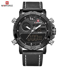Naviforce hombres de doble pantalla reloj de cuarzo reloj hombres negro Sport reloj 12/24 horas Relogio masculino caliente