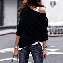 Women Fashion Long Sleeve Solid Casual Sweatshirts Sexy Off Shoulder Hoodie Black Pullover Big Collar For Autumn Spring