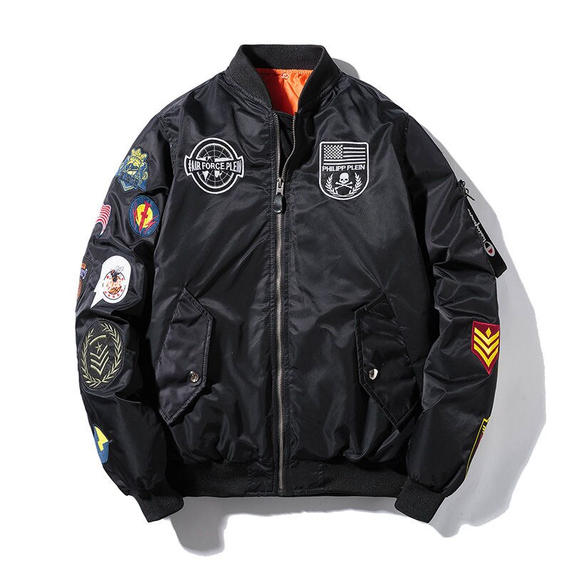 Winter Casual Embroidery Cotton Thin Thick Warm Bomber Flight Jacket Men Stand Collar Patch Designs Jacket Baseball Coat Hip Hop