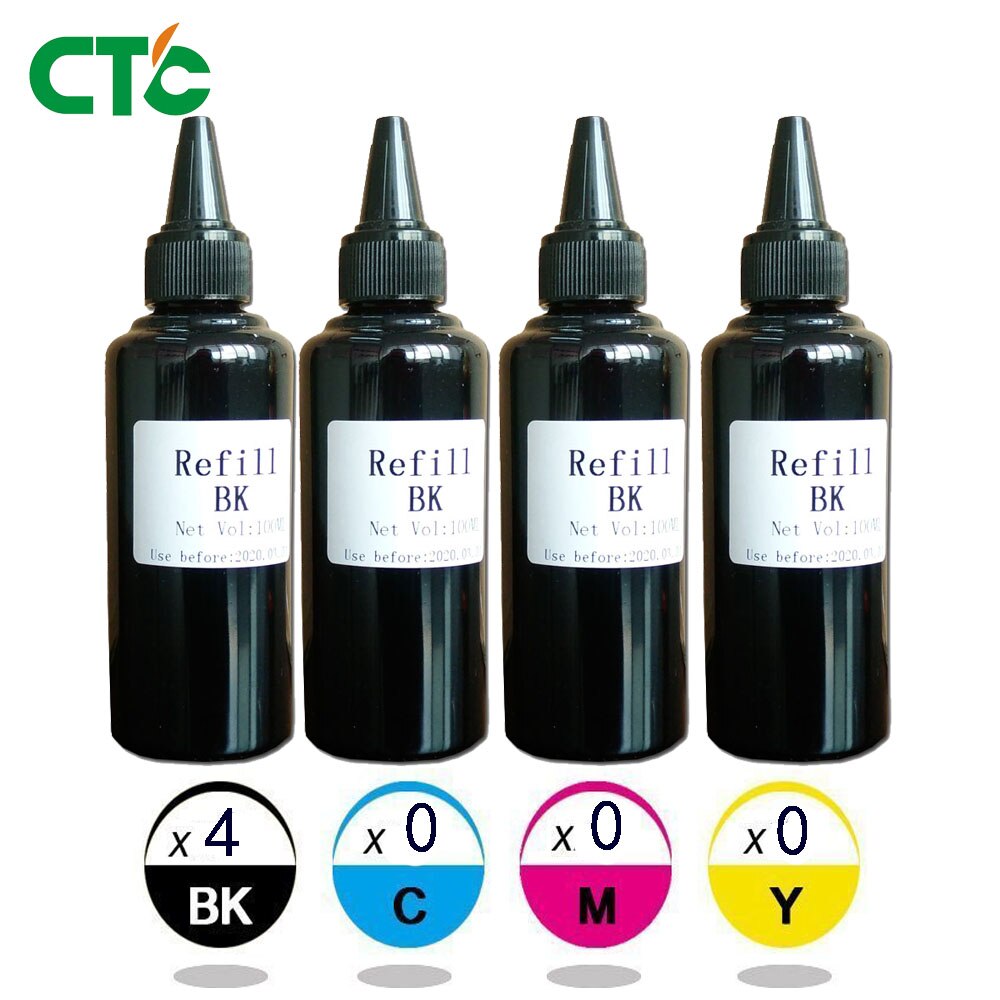 4x100 kit de tinta Universal para recarga de tinta negra Compatible para HP para tinta Epson para Canon inkjet para impresora Dell tinta y botella de tinta Ciss (4xBlack)