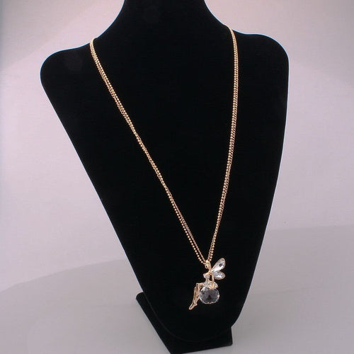 New LNRRABC Women Crystal Shiny Fairy Rhinestones Angel Wings Long Chain Party Pendant Necklace Sweater Chain Fashion Jewelry 