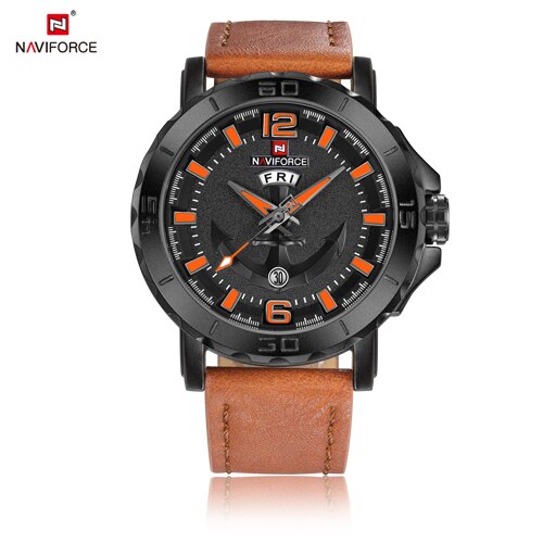 Reloj de cuarzo para hombre NAVIFORCE, reloj de pulsera informal de moda para hombre, reloj de pulsera con gancho pirata, reloj de cuero, reloj masculino, reloj