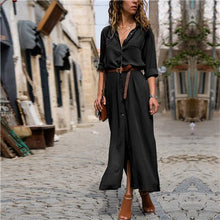 JTCY ejército verde Sexy con cuello en V de mujer largo vestido camisa Oficina 2018 otoño Casual vestidos botones Vintage de gasa de verano vestido de Dama