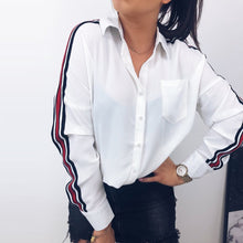 Feitong Fashion Office Lady Blouse Women Casual White Shirt Lapel Collar Stripe Long Sleeve Botton Shirt Blusas Female Tops ##