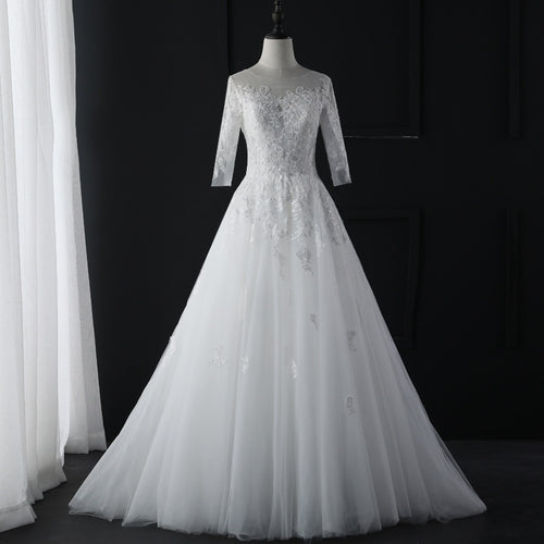 New Fashion Simple 2018 Wedding Dresses Lace Three Quarter Sleeve O-Neck Elegant Plus size Vestido De Noiva Bride Q