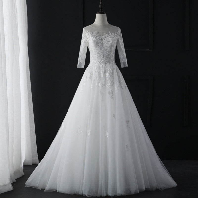 New Fashion Simple 2018 Wedding Dresses Lace Three Quarter Sleeve O-Neck Elegant Plus size Vestido De Noiva Bride Q