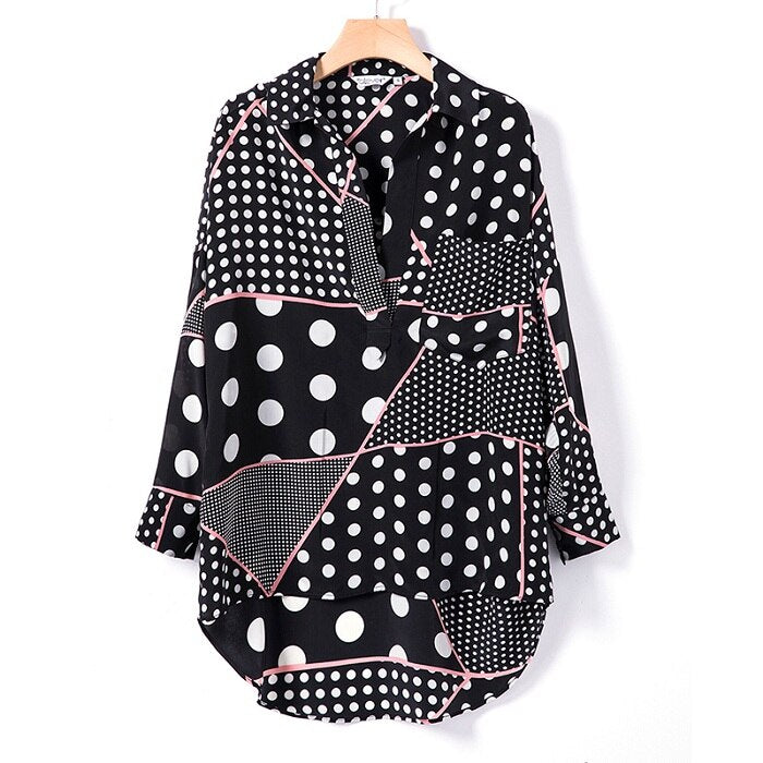 Otoño de 2018 las mujeres elegantes blusas camisa de las señoras con cuello en V de punto de onda manga larga blusa Tops Tee Casual curvo dobladillo Top talever