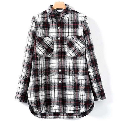 Mujeres Vintage camisa a cuadros manga larga cuello primavera otoño Casual camisas señoras de la Oficina Ropa camisas Talever