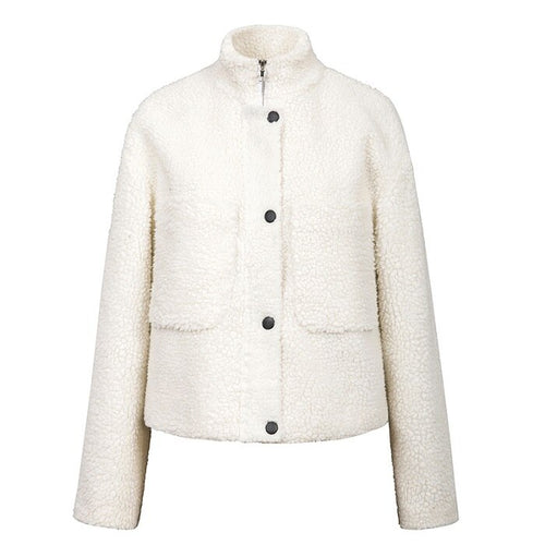 Las mujeres chaquetas de invierno 2018 blanco Collar con bolsillo Cordero abrigo mujer corto elegante abrigo chaqueta Plus tamaño talever