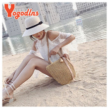 Yogodlns new arrive Handmade Straw Bags Ribbons Bowknot Beach Knitting Handbags Tote Shoulder Bag