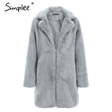 Simplee elegante Rosa peludo abrigo de piel sintética para mujer streetwear otoño invierno cálido plush teddy abrigo femenino de talla grande sobretodo para fiesta