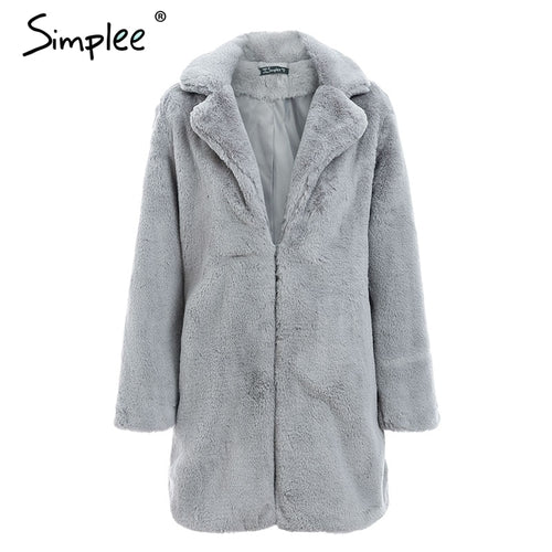 Simplee elegante Rosa peludo abrigo de piel sintética para mujer streetwear otoño invierno cálido plush teddy abrigo femenino de talla grande sobretodo para fiesta