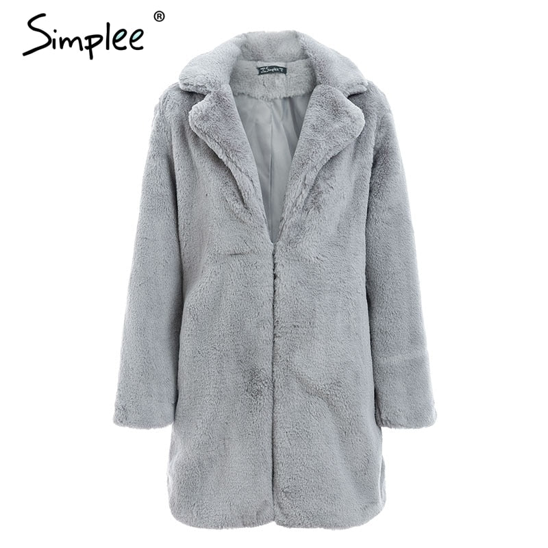 Simplee elegante Rosa peludo abrigo de piel sintética para mujer streetwear otoño invierno cálido plush teddy abrigo femenino de talla grande sobretodo para fiesta