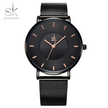 Shengke de moda negro relojes de mujer 2017 de alta calidad Ultra delgado reloj de cuarzo de mujer elegante vestido reloj Montre Femme SK
