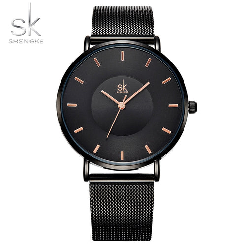 Shengke de moda negro relojes de mujer 2017 de alta calidad Ultra delgado reloj de cuarzo de mujer elegante vestido reloj Montre Femme SK
