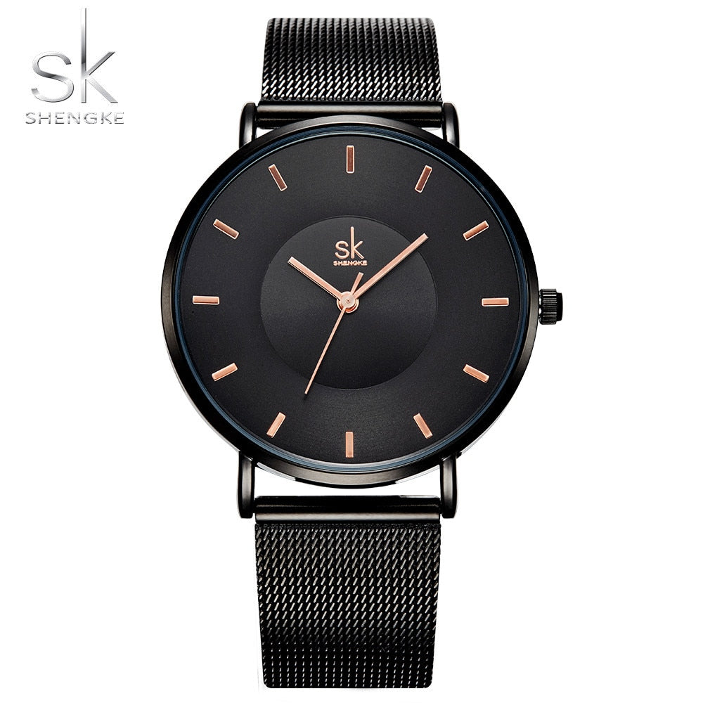 Shengke de moda negro relojes de mujer 2017 de alta calidad Ultra delgado reloj de cuarzo de mujer elegante vestido reloj Montre Femme SK