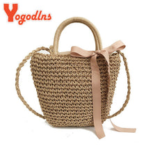 Yogodlns new arrive Handmade Straw Bags Ribbons Bowknot Beach Knitting Handbags Tote Shoulder Bag