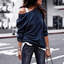 Women Fashion Long Sleeve Solid Casual Sweatshirts Sexy Off Shoulder Hoodie Black Pullover Big Collar For Autumn Spring