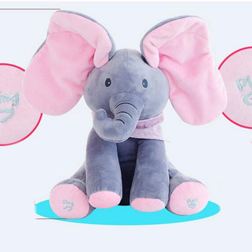 Peek-a-boo Peluche de elefante Peekaboo elefante eléctrica intermitente con concierto cantando gris Plus rojo versión en inglés de juguete (Gris)