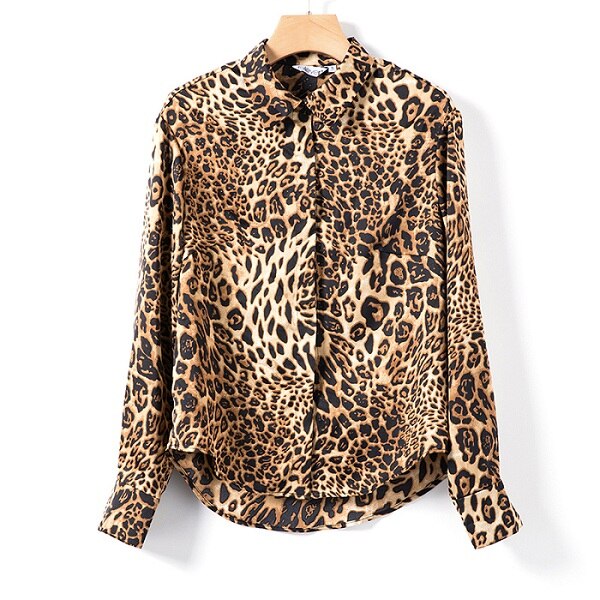 2018 Sexy blusa estampado de leopardo de las mujeres Plus tamaño de manga larga Tops y blusas de moda de otoño, el trabajo de oficina camisa talever