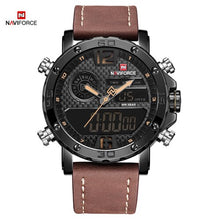 Naviforce hombres de doble pantalla reloj de cuarzo reloj hombres negro Sport reloj 12/24 horas Relogio masculino caliente