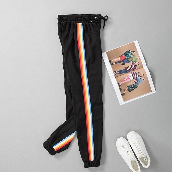 Las mujeres de invierno cálido pantalones de lápiz de cintura alta moda rayas verticales pantalones largos pantalones de mujer negro cintura elástica pantalones Talever