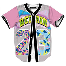 Hombres botones Homme 3D camisa Streetwear camisetas Hip Hop Bel Air 23-fresco Príncipe frío flor personalizada Jersey de béisbol