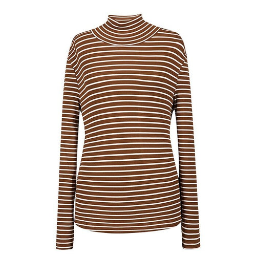 Las mujeres de cuello alto Slim Fit camisa a rayas Ropa de señoras de la Oficina Tops de manga larga mujeres clásico otoño Basic Skinny camisas Talever