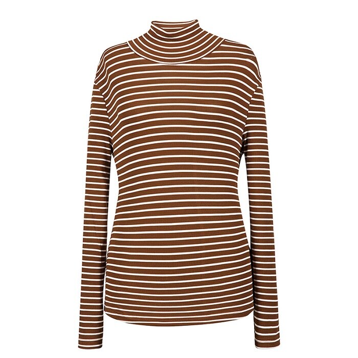 Las mujeres de cuello alto Slim Fit camisa a rayas Ropa de señoras de la Oficina Tops de manga larga mujeres clásico otoño Basic Skinny camisas Talever
