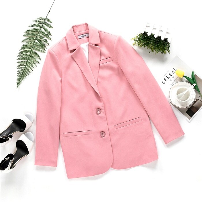 Chaquetas de las mujeres de manga larga Rosa Collar sola hebilla Harajuku Blazer mujer señoras de la Oficina de chaqueta de traje de Talever