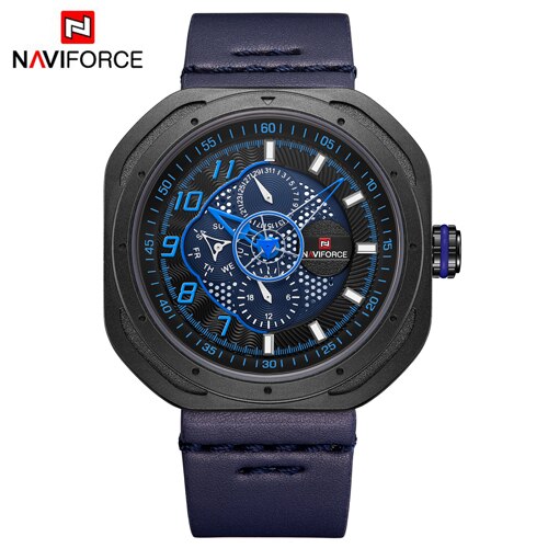 NAVIFORCE reloj 2018 hombres reloj hombres cuero fecha relojes de cuarzo marca de lujo impermeable deporte reloj Relogio Masculino