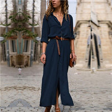 JTCY ejército verde Sexy con cuello en V de mujer largo vestido camisa Oficina 2018 otoño Casual vestidos botones Vintage de gasa de verano vestido de Dama
