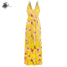 Multicolor Tropical Jungle Leaf Boho Long Dress Sling Cross Back Women V neck 2019 Party Night Elegant Sexy Maxi Summer Dresses